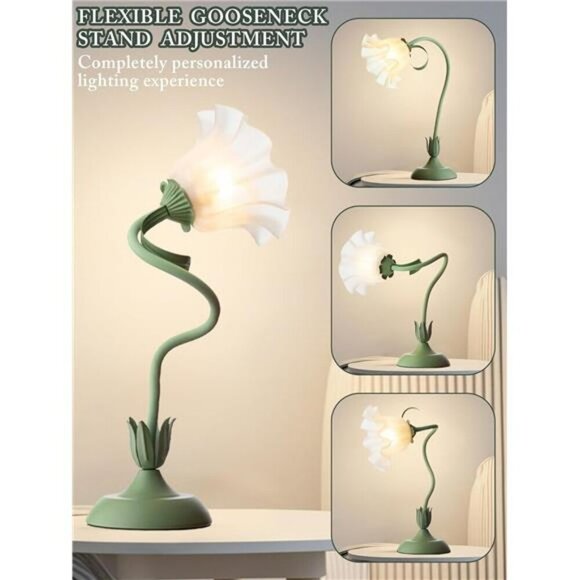 Flower Table Lamp LED Night Light Bedside Desk Lamp 3 Color Modes Green Decor - Picture 4 of 7